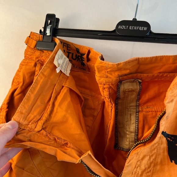 FreeCity - R.H. Vintage - Hummingbird - RARE Orange Cutoff Cargo Shorts - 50/32W - Picture 4 of 11